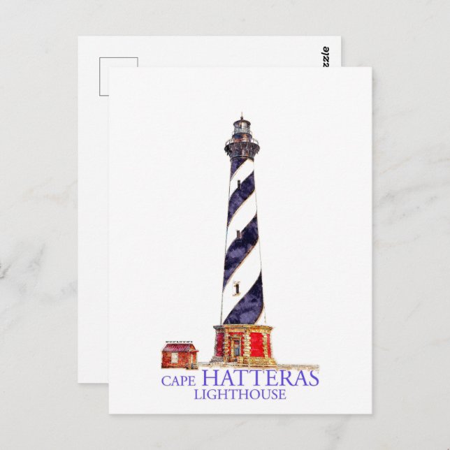Aquarellbilder Cape Hatteras Leuchtturm Postkarte (Vorne/Hinten)