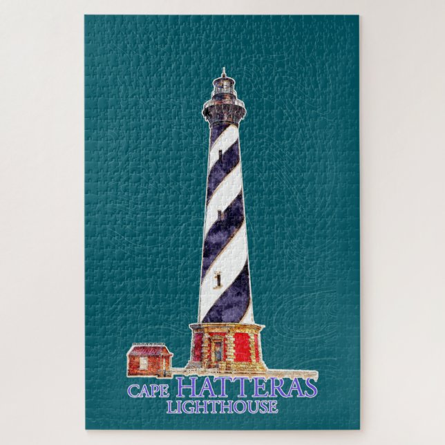 Aquarellbilder Cape Hatteras Leuchtturm Puzzle (Vertikal)