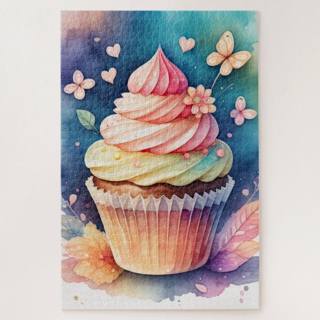 Aquarellbilder Cupcake Puzzle (Vertikal)