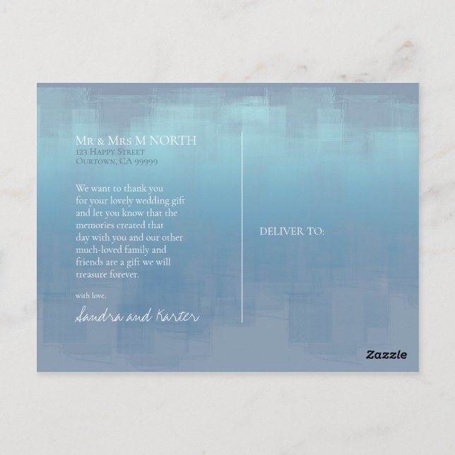 Aquarellbilder Danke Dusty Blue ID774 Postkarte (Rückseite)