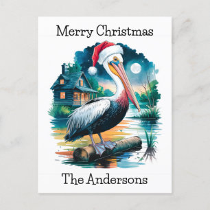 Aquarellbilder eines Santa Pelican Feiertagspostkarte