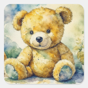 Aquarellbilder eines Teddybären Vielen Dank Quadratischer Aufkleber