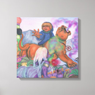 Aquarellbilder Fantasy Liebe Eros ride cat Leinwanddruck