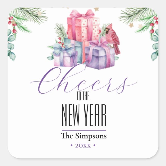 Aquarellbilder für das neue Jahr Quadratischer Aufkleber (Vorderseite)