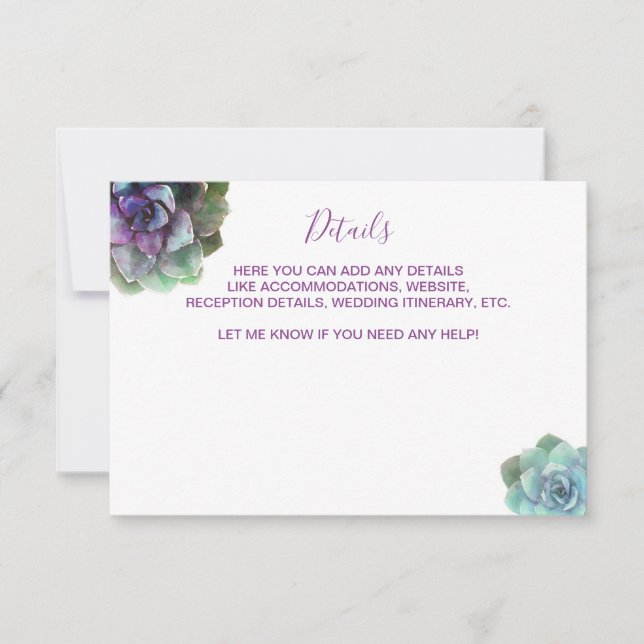 Aquarellbilder für Hochzeiten - Details zur Einlad RSVP Karte (Vorderseite)