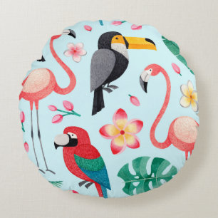 Aquarellbilder für Vögel, tropische Blume Rundes Kissen