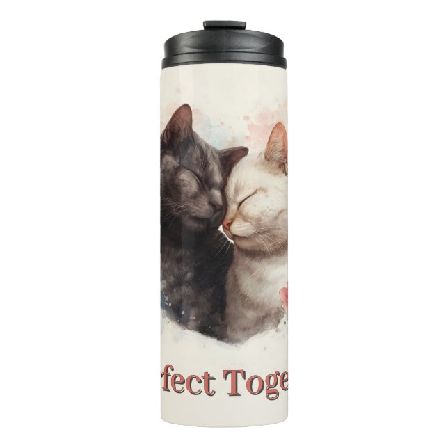 Aquarellbilder für zwei Katzen - Nuzzling Thermosbecher (Vorderseite)