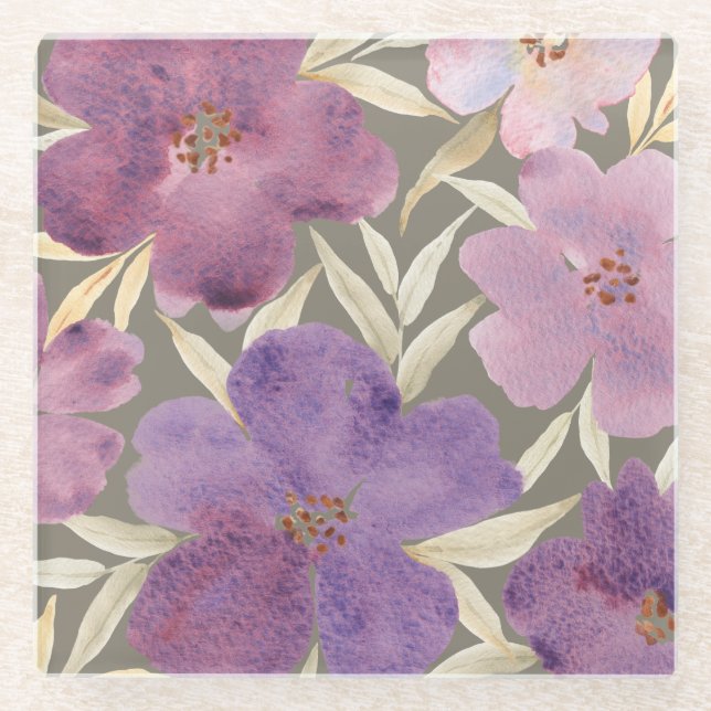 Aquarellbilder im grünen Hintergrund Glasuntersetzer (Vorderseite)