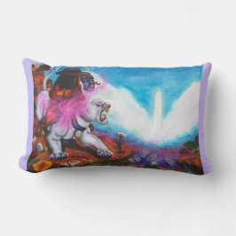 Aquarellbilder Junge reitet weiße Lioness Lendenkissen