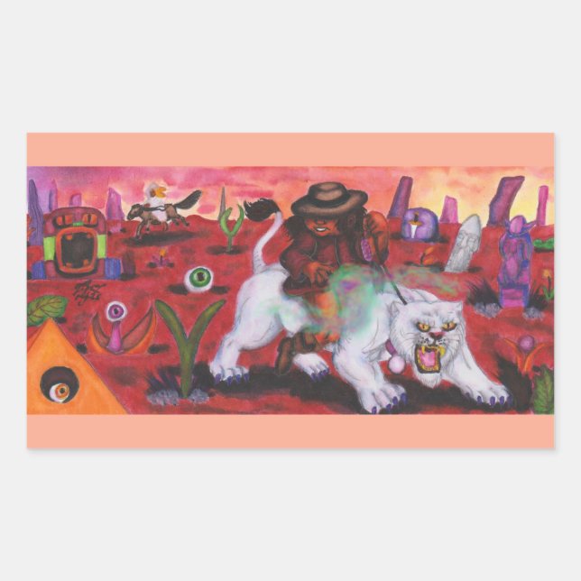 Aquarellbilder Junge reitet weiße Lioness Rechteckiger Aufkleber (Vorderseite)