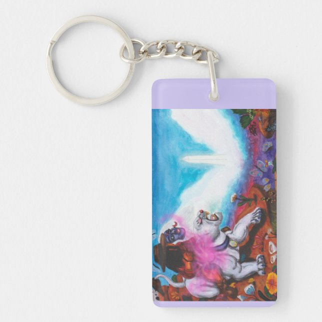 Aquarellbilder Junge reitet weiße Lioness Schlüsselanhänger (Vorderseite)