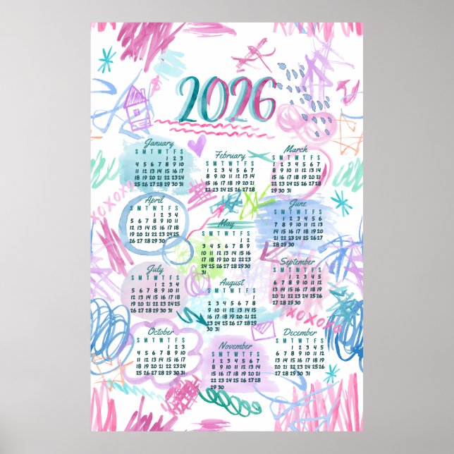 Aquarellbilder Kalender 2026 Poster (Vorne)