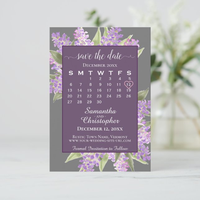 Aquarellbilder & Kalender Lila Hochzeit Save The Date (Stehend Vorderseite)