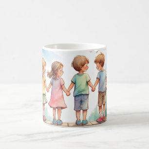 Aquarellbilder Kinder Süße Freundschaft Kaffeetasse