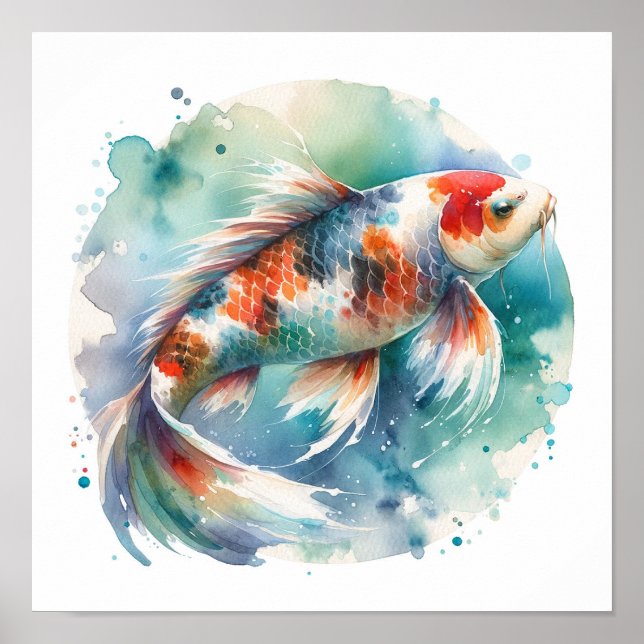 Aquarellbilder Koi Fisch Kunst Poster (Vorne)