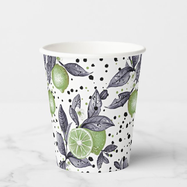 Aquarellbilder mit detaillierten grünen Blätter, L Pappbecher (Vorderseite)