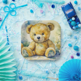 Aquarellbilder Teddy Bear Babydusche Pappteller