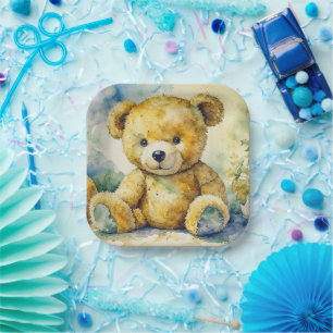Aquarellbilder Teddy Bear Babydusche Pappteller