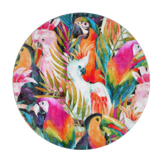 Aquarellbilder: tropisches nahtloses Muster Schneidebrett