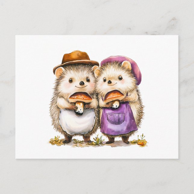 Aquarellbilder von zwei Igeln mit Porc Postkarte (Vorderseite)