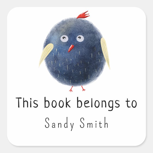 Aquarellbirdy - Dieses Buch gehört Quadratischer Aufkleber (Vorderseite)