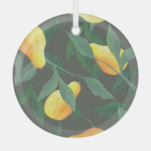 Aquarellbirnen, Blätter: botanisches nahtloses Mus Ornament Aus Glas