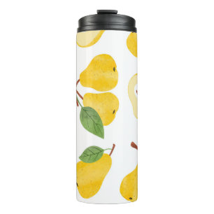 Aquarellbirnen Vintages Fruchtmuster Thermosbecher