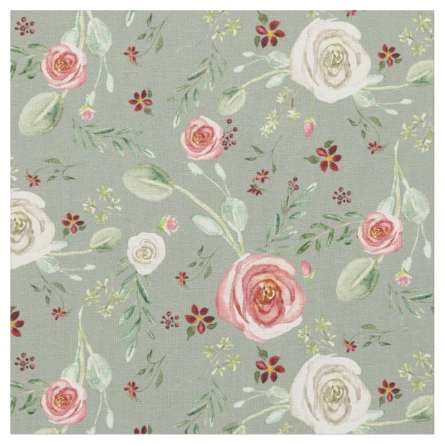 Aquarellbläschen Rose mit Eukalyptus Foliage Stoff (Nahaufnahme)