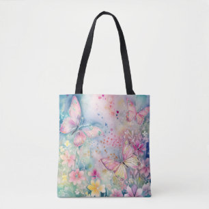 Aquarellbläschen Schmetterlinge und Blume Tasche
