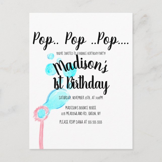 Aquarellblase Wand Pop Pop Pop Geburtstag Postkarte (Vorderseite)