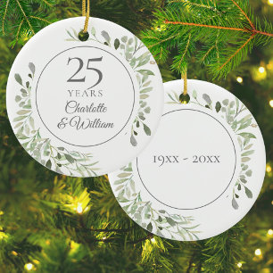 Aquarellblätter 25. Hochzeitstag Keramik Ornament
