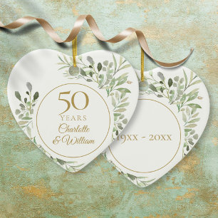 Aquarellblätter 50. Hochzeitstag Keramik Ornament