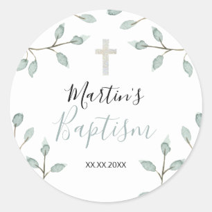 Aquarellblätterung Taufe Runder Aufkleber