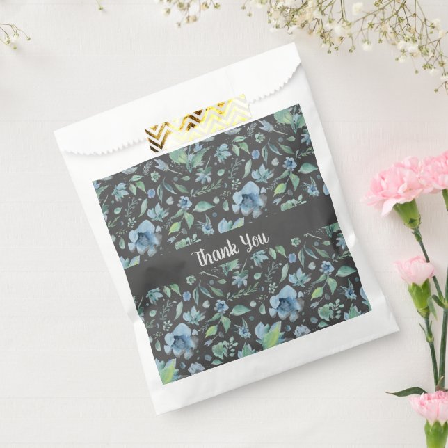 Aquarellblau auf dunkelgraue Blüte - kundenspezifi Geschenktütchen
