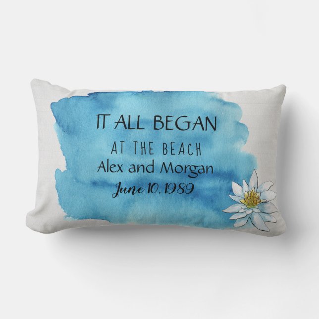 Aquarellblau auf Holzromantik Lendenkissen (Vorderseite)