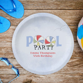 Aquarellblau Blau Pool Party Personalisiert Pappteller