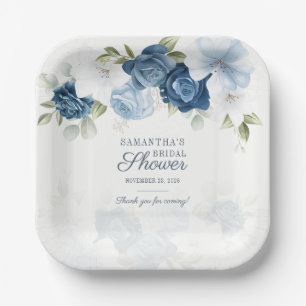 Aquarellblau Blau Weiße Blume Grüne Pappteller