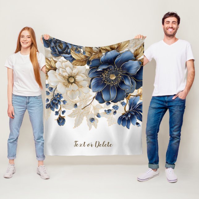 Aquarellblau Blau Weißer Golden Floral Silber Fleecedecke (Beispiel)