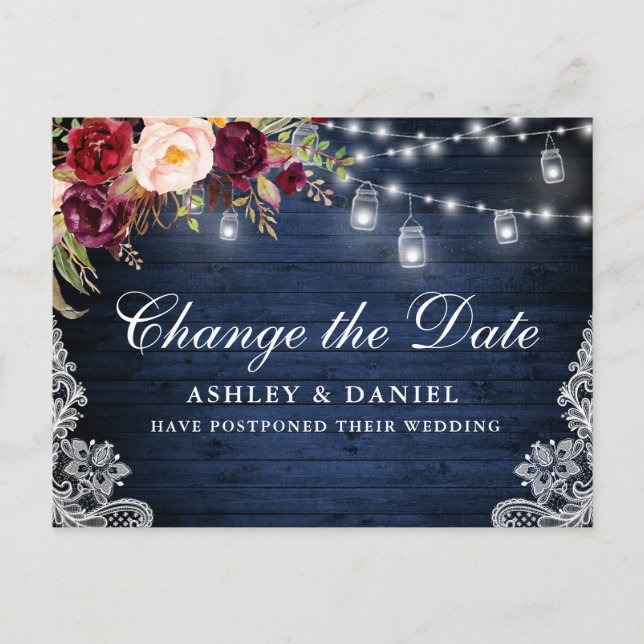 Aquarellblau-blaue Holzbalken verändern das Datum Postkarte (Vorderseite)