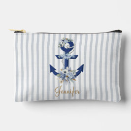Aquarellblau blaue naustripes goldener Name Zubehörtasche