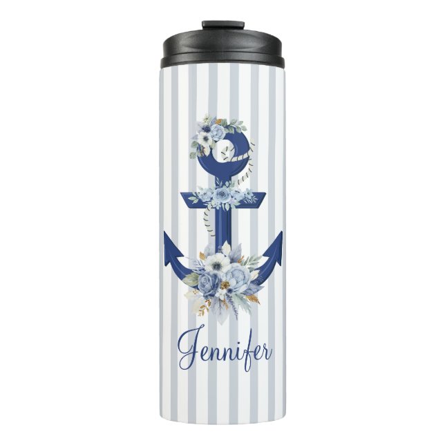 Aquarellblau blaue Wasserstreifen Thermosbecher (Vorderseite)