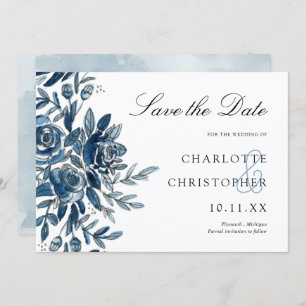 Aquarellblau blühend Save the Date Einladung