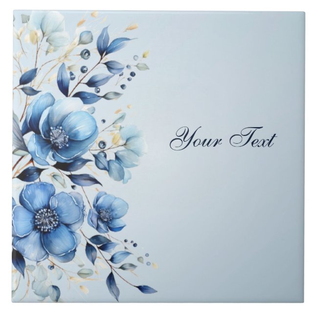 Aquarellblau Blumen Keramik Tile Fliese (Vorderseite)