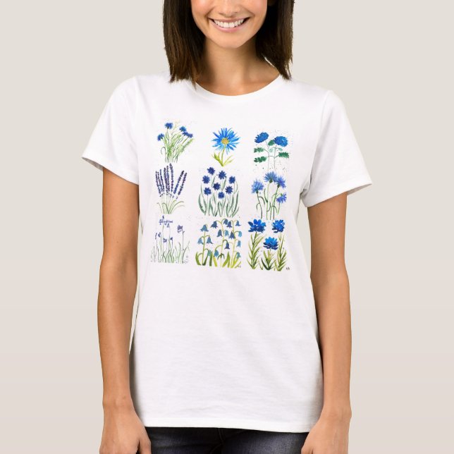 Aquarellblau Blumen Sammlung Chic rustikal T-Shirt (Vorderseite)