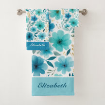 Aquarellblau Blüten Mit Monogramm Name Blume
