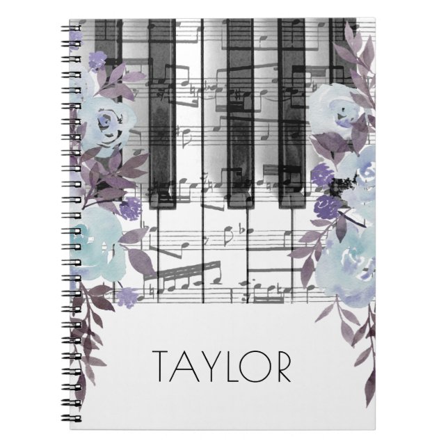 Aquarellblau-Blütenmusik Piano Notizblock (Vorderseite)