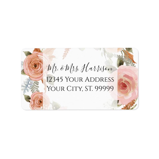 Aquarellblau Blütenpfirsich BOHO Rostgrün Adressaufkleber (Vorne)