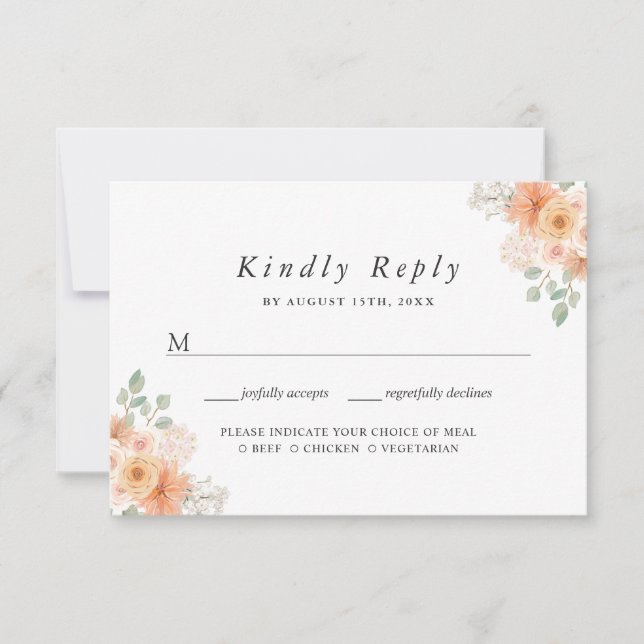 Aquarellblau Chic Bloral UAWG mit Speisenauswahl RSVP Karte (Vorderseite)