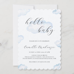 Aquarellblau Cloud Baby Dusche Foto Einladung