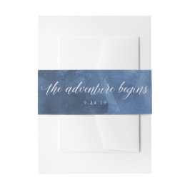 Aquarellblau | Das Abenteuer beginnt mit Hochzeit Einladungsbanderole